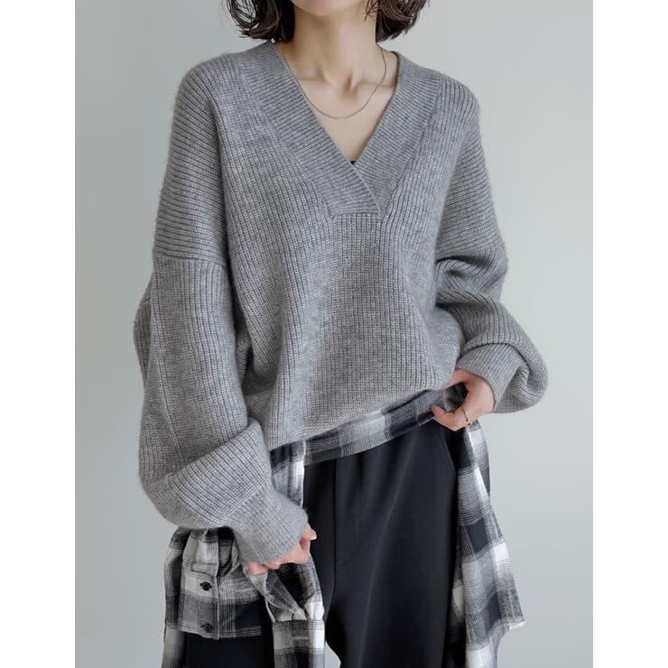 グレー(503) | 深Vネックニットプルオーバー | Re:EDIT