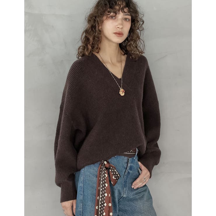 ブラウン(505) | 深Vネックニットプルオーバー | Re:EDIT
