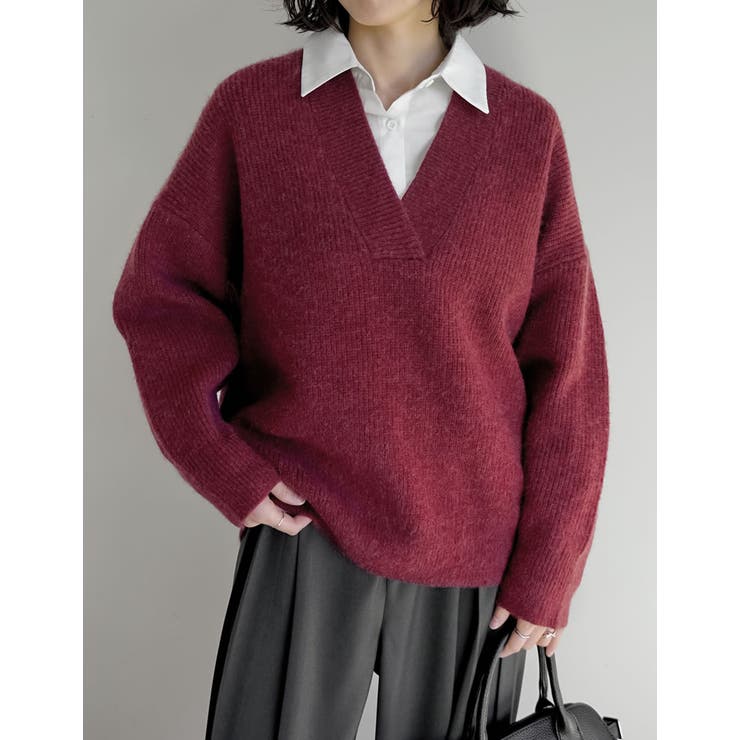 ボルドー(706) | 深Vネックニットプルオーバー | Re:EDIT