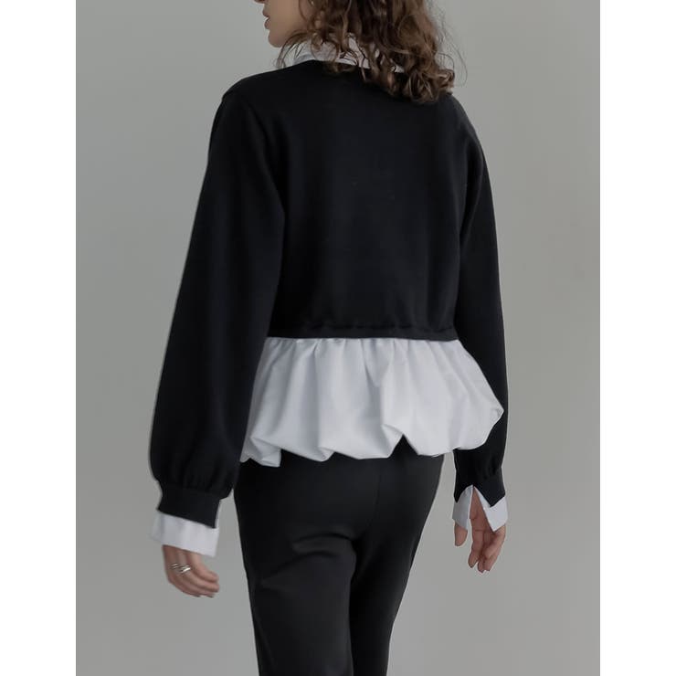 スウェットライクニット×バルーンシャツレイヤード風トップス | Re:EDIT | 詳細画像10 