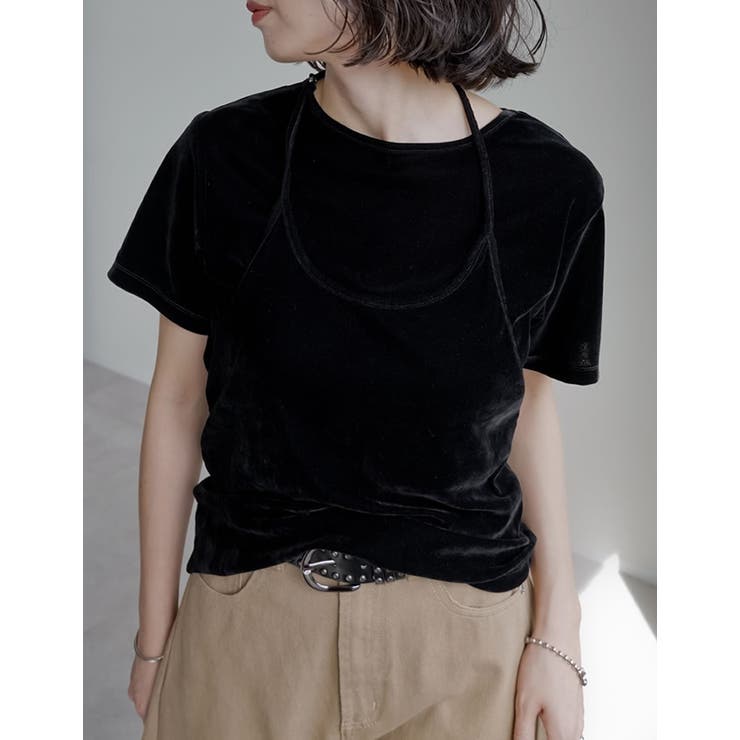 [2点セット]カットベロアホルターネックビスチェ×Ｔシャツ | Re:EDIT | 詳細画像8 