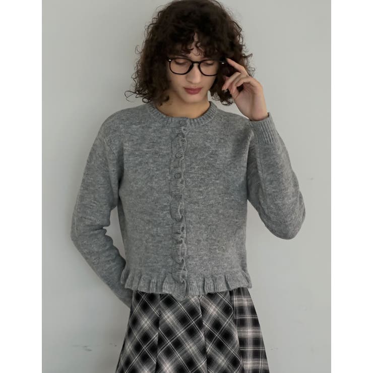 グレー(503) | [2025 WINTER COLLECTION]メランジニットフリルカーディガン | Re:EDIT