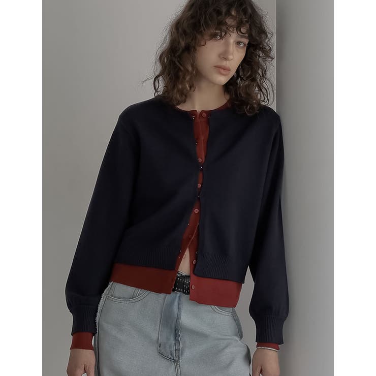 ネイビー(711) | [2025AW COLLECTION]クルーネックレイヤード風カーディガン | Re:EDIT