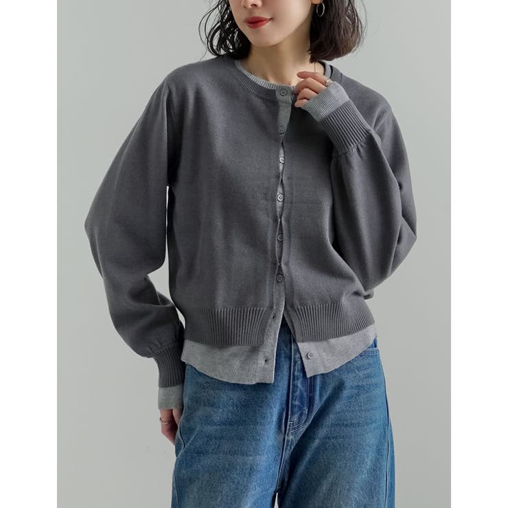 [2025AW COLLECTION]クルーネックレイヤード風カーディガン | Re:EDIT | 詳細画像2 