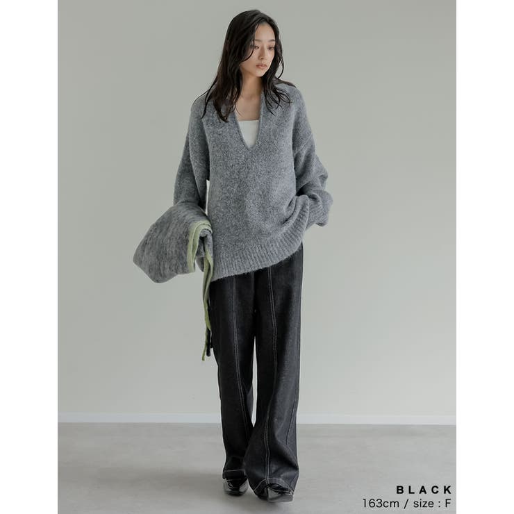 ウエストアシンメトリーストレートデニムパンツ | Re:EDIT | 詳細画像7 