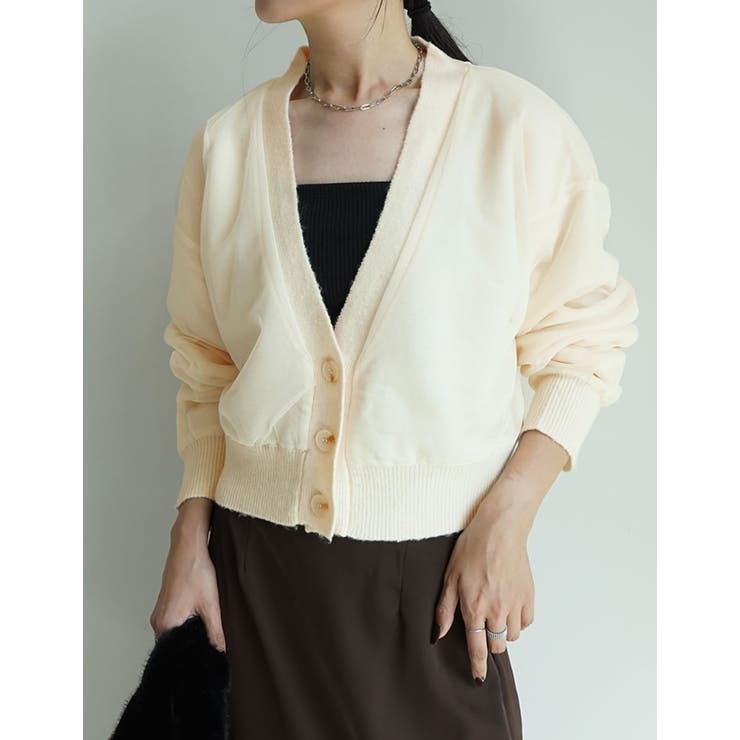 アイボリー(604) | チュールレイヤードニットカーディガン | Re:EDIT