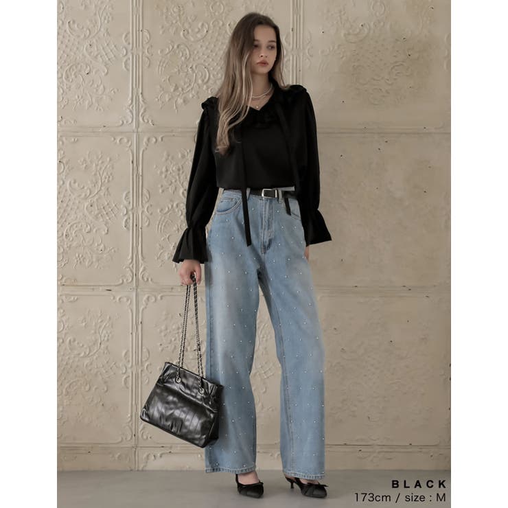 フレアスリーブフリルカッティングボウタイリボンブラウス | Re:EDIT | 詳細画像12 