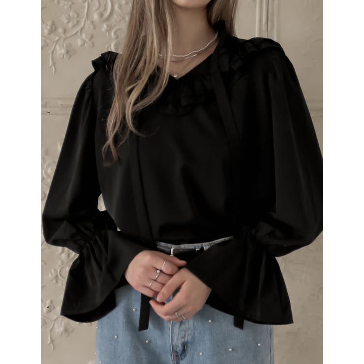 フレアスリーブフリルカッティングボウタイリボンブラウス | Re:EDIT | 詳細画像15 