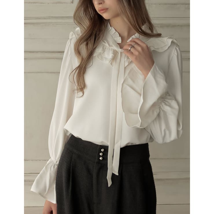 フレアスリーブフリルカッティングボウタイリボンブラウス | Re:EDIT | 詳細画像3 