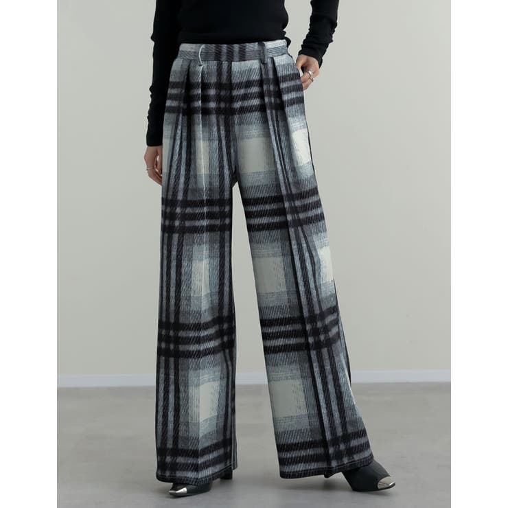 起毛ストレッチシャギーチェック柄ワイドパンツ | Re:EDIT | 詳細画像3 