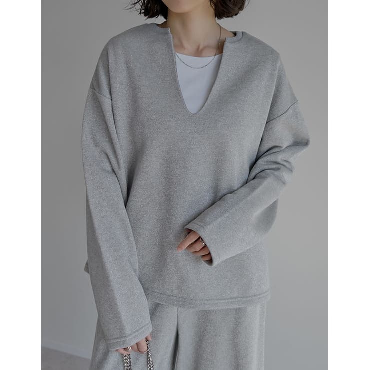 ラメ裏毛スウェット深Vネックプルオーバー | Re:EDIT | 詳細画像4 