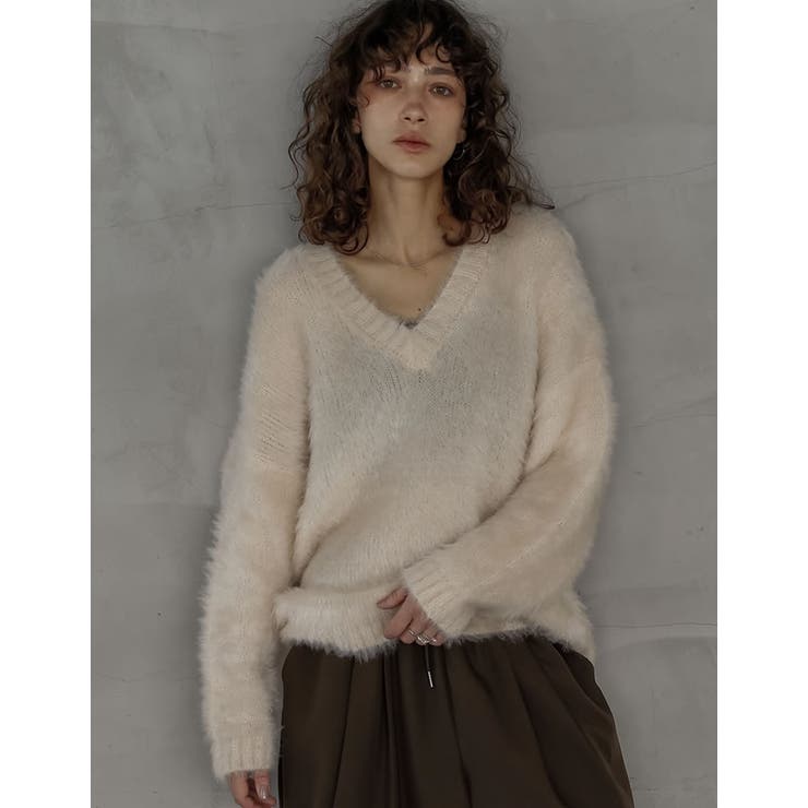アイボリー(604) | [2025AW COLLECTION]ネコヤーンVネックニットプルオーバー | Re:EDIT