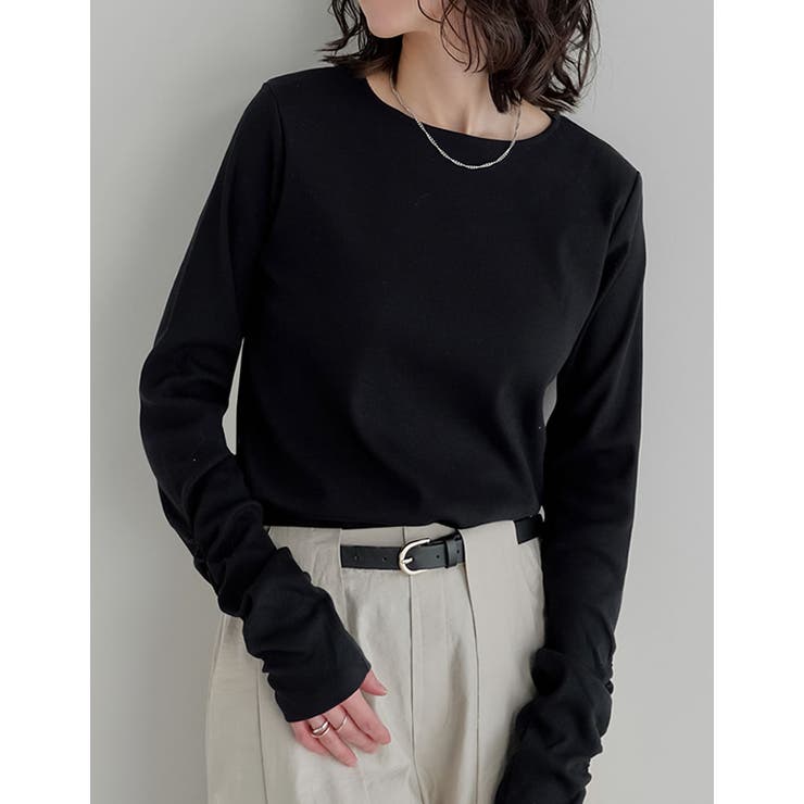 ブラック(501) | [乾燥機対応][汗じみ防止][UVカット]選べるネックデザインリブカットソー袖ギ… | Re:EDIT