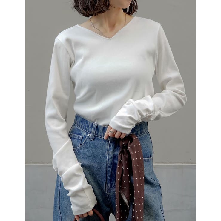 ホワイト(502) | [乾燥機対応][汗じみ防止][UVカット]選べるネックデザインリブカットソー袖ギ… | Re:EDIT