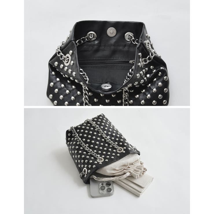 フェイクレザースタッズ付きチェーンバッグ | Re:EDIT | 詳細画像12 