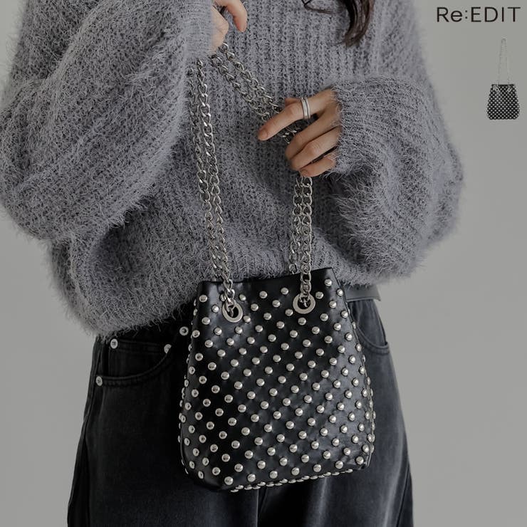 フェイクレザースタッズ付きチェーンバッグ | Re:EDIT | 詳細画像1 