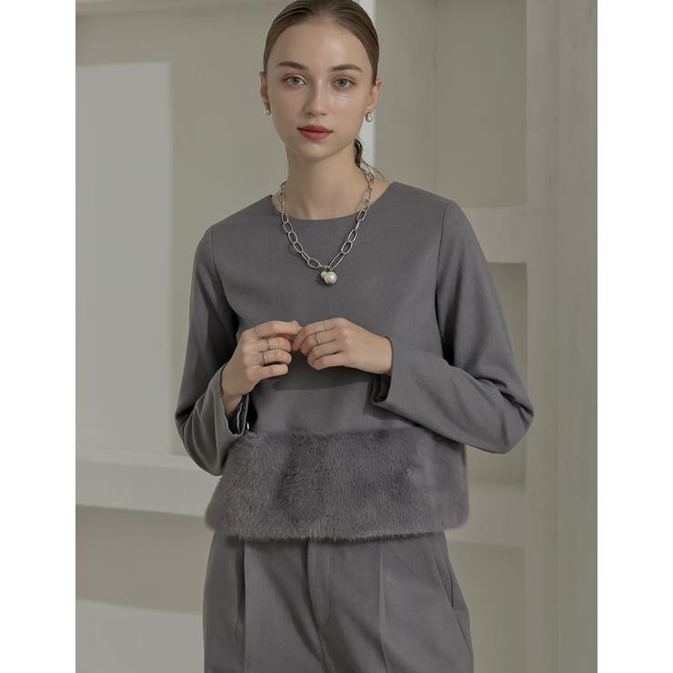 微起毛ツイル裾ファー切り替え長袖トップス | Re:EDIT | 詳細画像4 