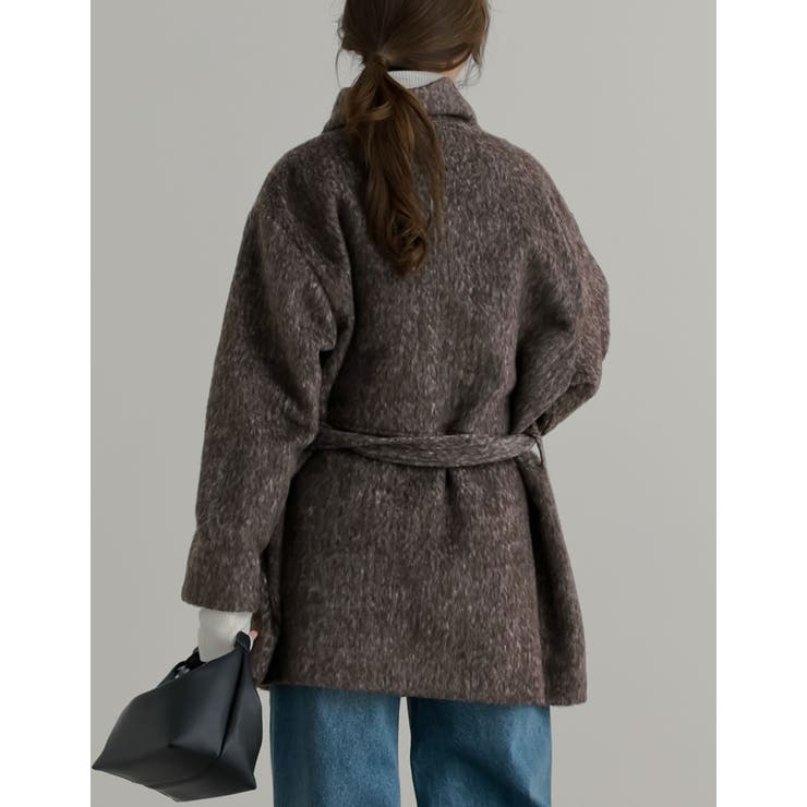 [低身長サイズ有]ミックスシャギースタンドカラーベルト付きコート | Re:EDIT | 詳細画像15 