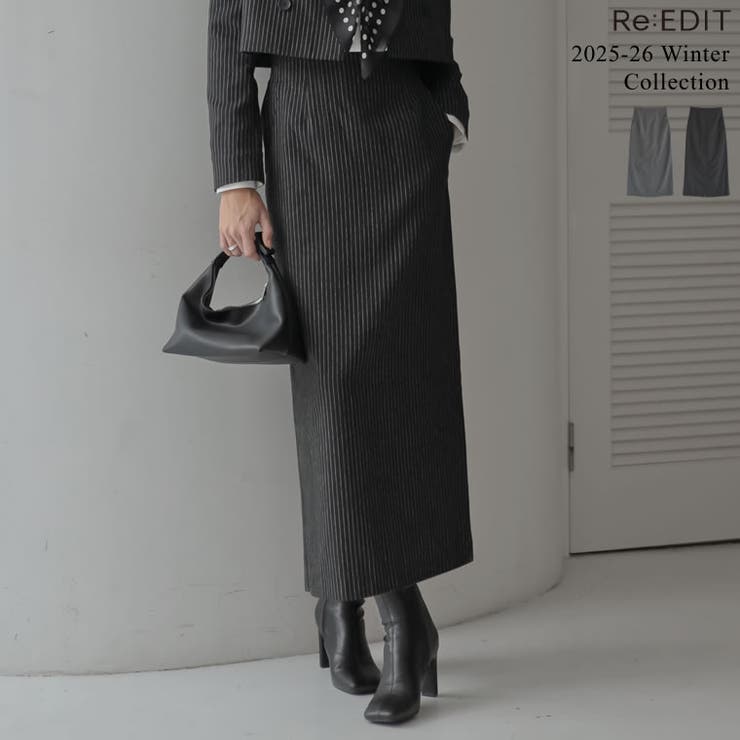 [2025 WINTER COLLECTION][低身長サイズ有]微起毛ストライ… | Re:EDIT | 詳細画像1 