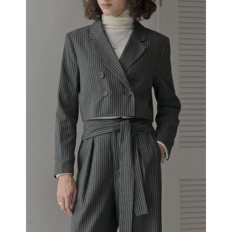 微起毛ストライプショートテーラードジャケット | Re:EDIT | 詳細画像16 