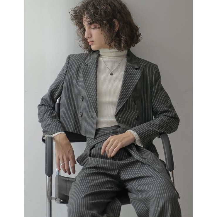 微起毛ストライプショートテーラードジャケット | Re:EDIT | 詳細画像4 