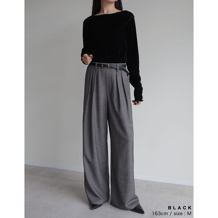 [低身長 高身長サイズ有]ミックスツイードorストライプダブルタックワイドパンツ | Re:EDIT | 詳細画像11 