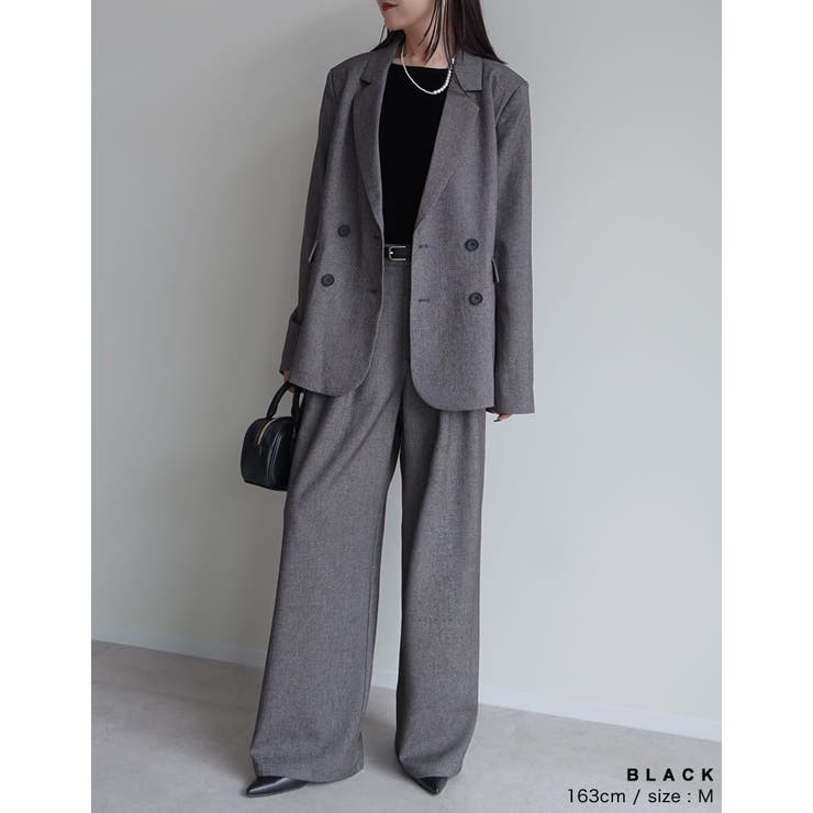 [低身長 高身長サイズ有]ミックスツイードorストライプダブルタックワイドパンツ | Re:EDIT | 詳細画像12 