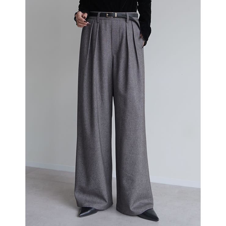 [低身長 高身長サイズ有]ミックスツイードorストライプダブルタックワイドパンツ | Re:EDIT | 詳細画像2 