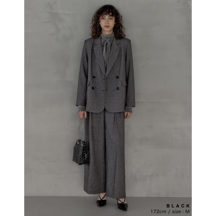 [低身長 高身長サイズ有]ミックスツイードorストライプダブルタックワイドパンツ | Re:EDIT | 詳細画像9 