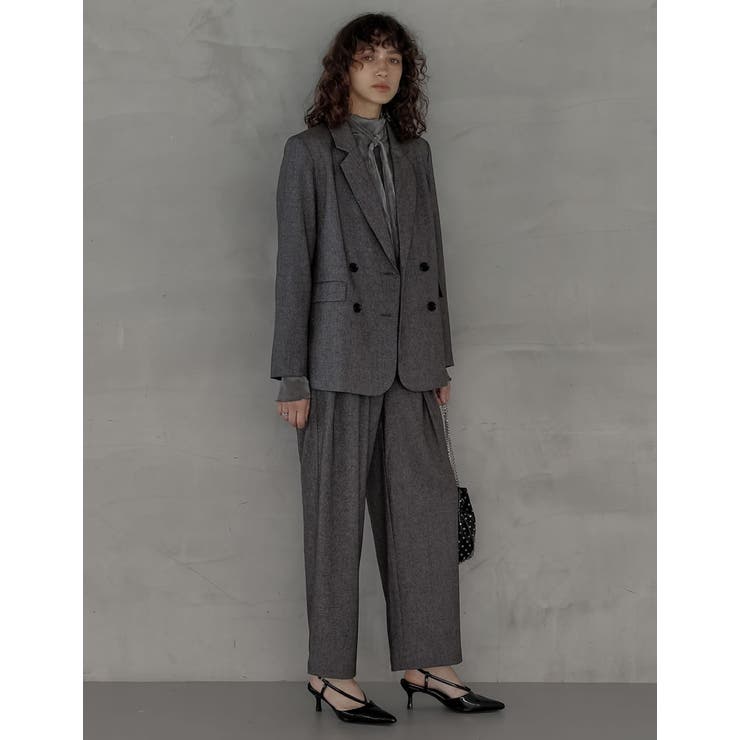 [低身長 高身長サイズ有]ミックスツイードorストライプダブルタックワイドパンツ | Re:EDIT | 詳細画像10 