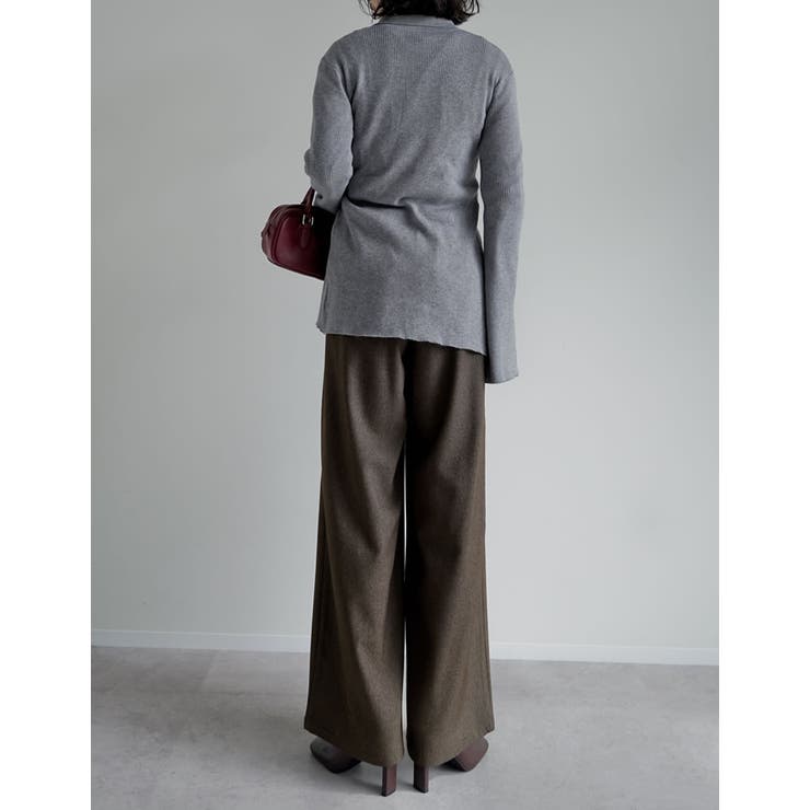 [低身長 高身長サイズ有]ミックスツイードorストライプダブルタックワイドパンツ | Re:EDIT | 詳細画像35 