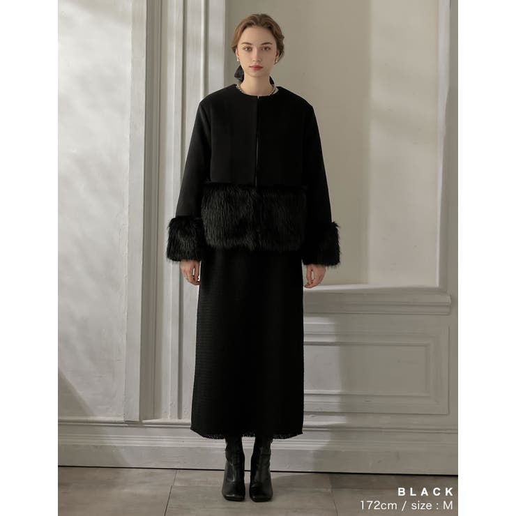 異素材切り替えファートリムノーカラーコート | Re:EDIT | 詳細画像7 