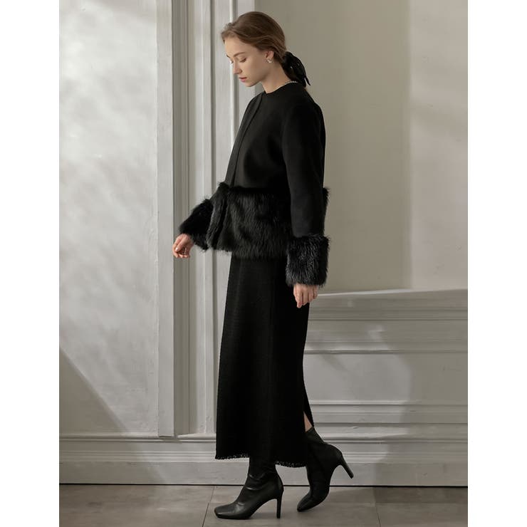 異素材切り替えファートリムノーカラーコート | Re:EDIT | 詳細画像8 