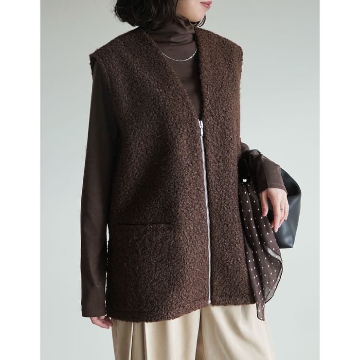 ブラウン(505) | フェイクボアファスナー付きベスト | Re:EDIT