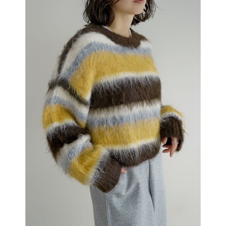[2025 WINTER COLLECTION]シャギーニットマルチボーダーショ… | Re:EDIT | 詳細画像15 