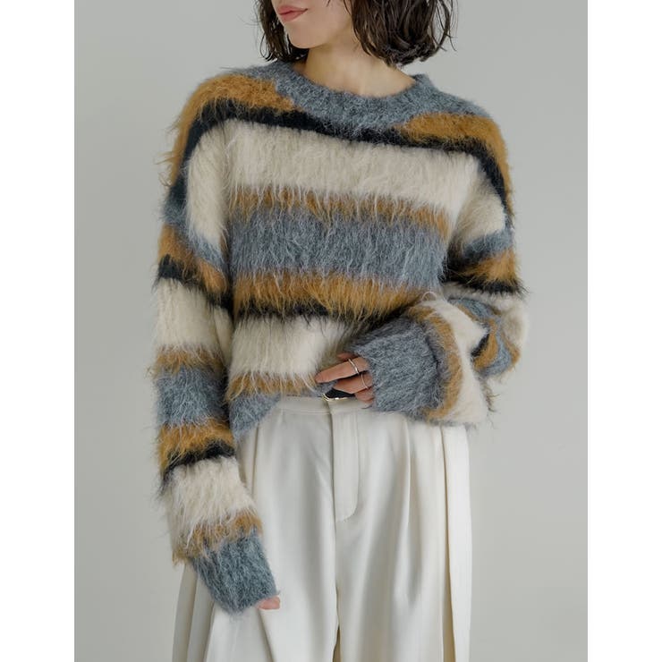 [2025 WINTER COLLECTION]シャギーニットマルチボーダーショ… | Re:EDIT | 詳細画像4 