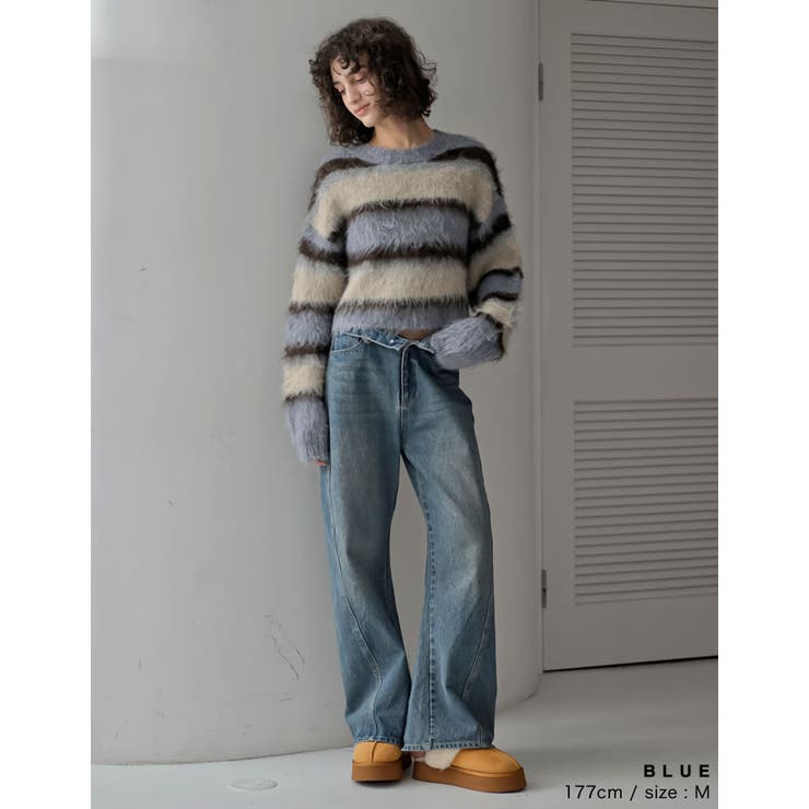 [2025 WINTER COLLECTION]シャギーニットマルチボーダーショ… | Re:EDIT | 詳細画像7 