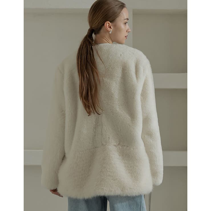 パッチワークボアファーノーカラーミドルコート | Re:EDIT | 詳細画像13 