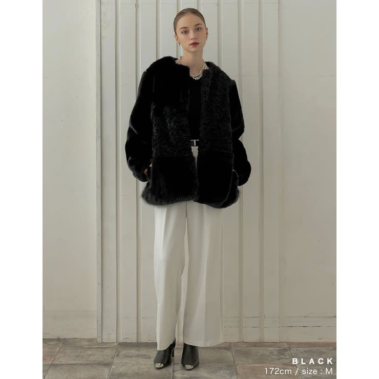 パッチワークボアファーノーカラーミドルコート | Re:EDIT | 詳細画像6 