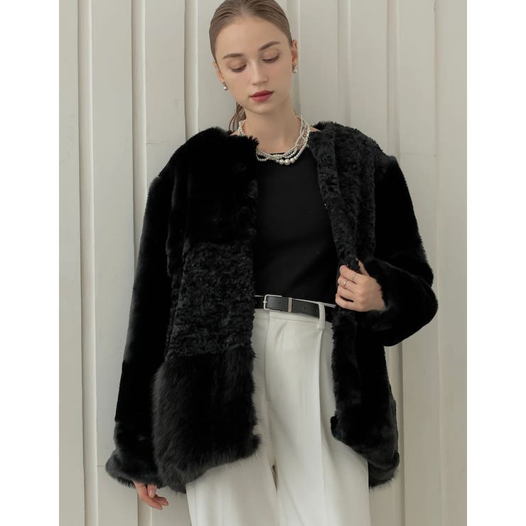 パッチワークボアファーノーカラーミドルコート | Re:EDIT | 詳細画像9 