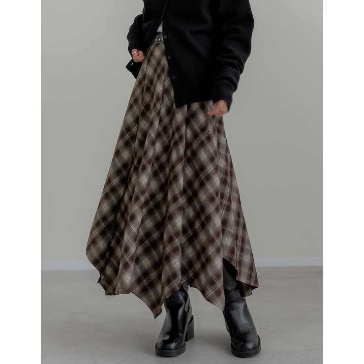 起毛チェック柄アシンメトリースカート | Re:EDIT | 詳細画像4 