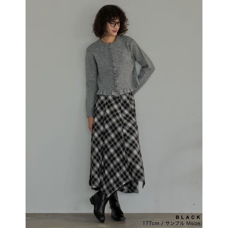 起毛チェック柄アシンメトリースカート | Re:EDIT | 詳細画像6 