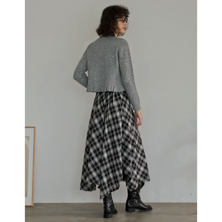 起毛チェック柄アシンメトリースカート | Re:EDIT | 詳細画像7 