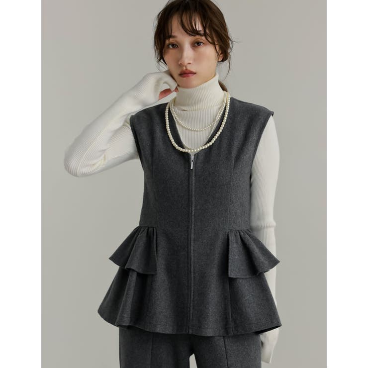 チャコールグレー(703) | [公式サイト先行販売][洗濯機で洗える]圧縮ウールライクフロントジップペプラムベ… | Re:EDIT