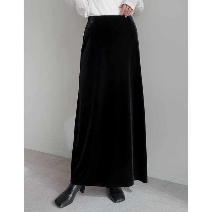 ブラック(501) | [低身長/高身長サイズ有]無地orドットベロアナロースカート | Re:EDIT