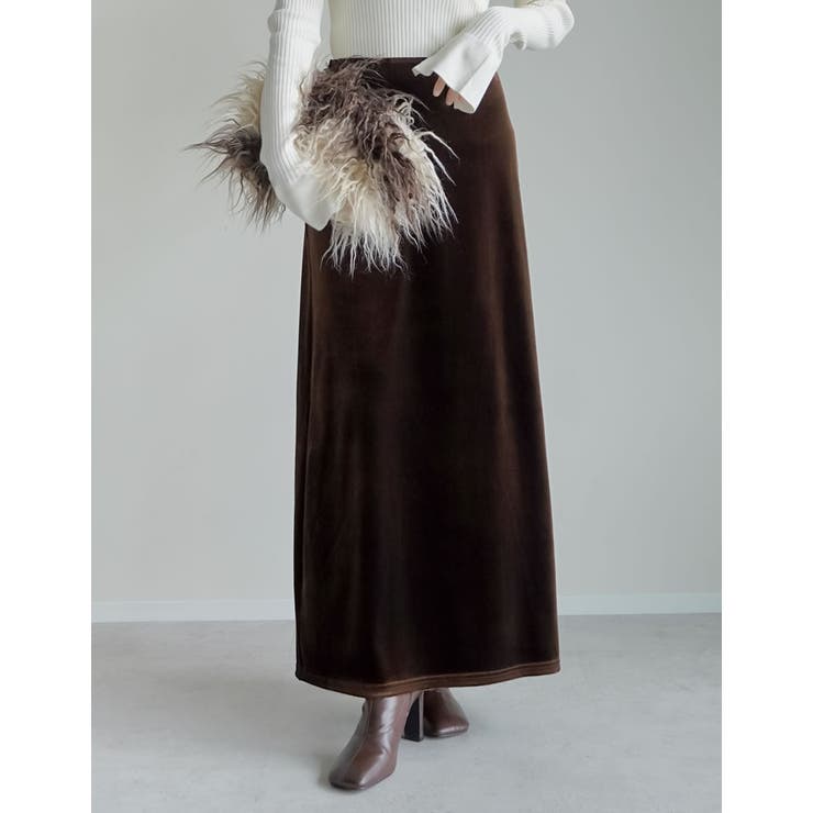 ブラウン(505) | [低身長/高身長サイズ有]無地orドットベロアナロースカート | Re:EDIT