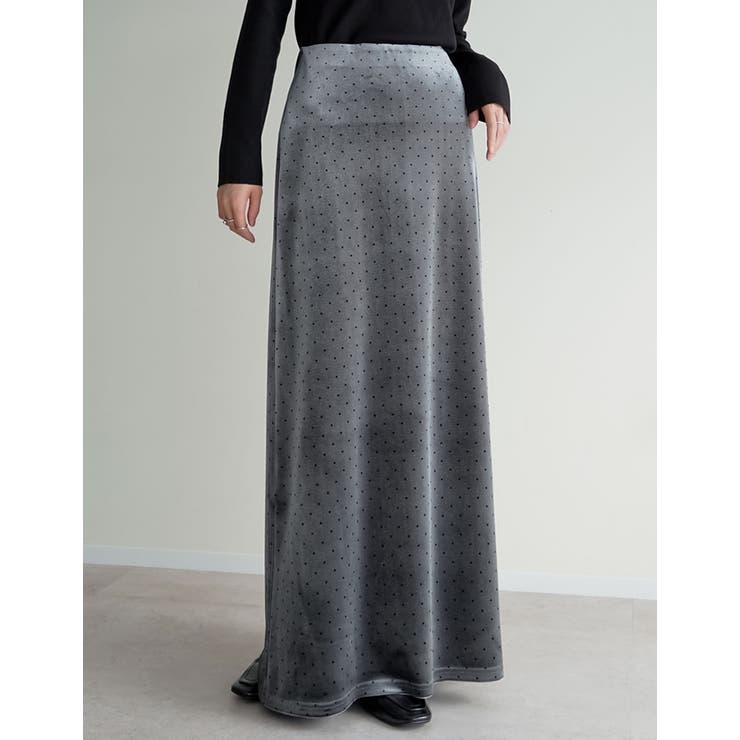 ドット(941) | [低身長/高身長サイズ有]無地orドットベロアナロースカート | Re:EDIT