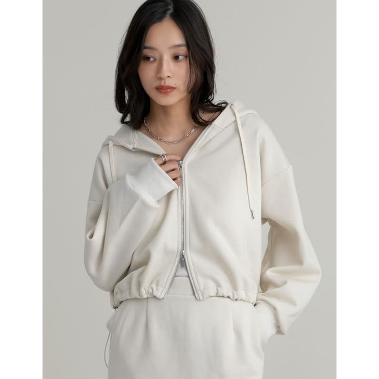 アイボリー(604) | 裏起毛ダブルジップドロストパーカー | Re:EDIT