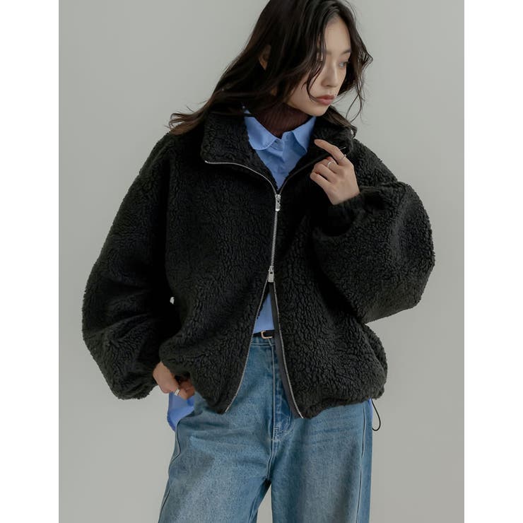 ブラック(501) | ボアドロスト付きダブルジップブルゾン | Re:EDIT