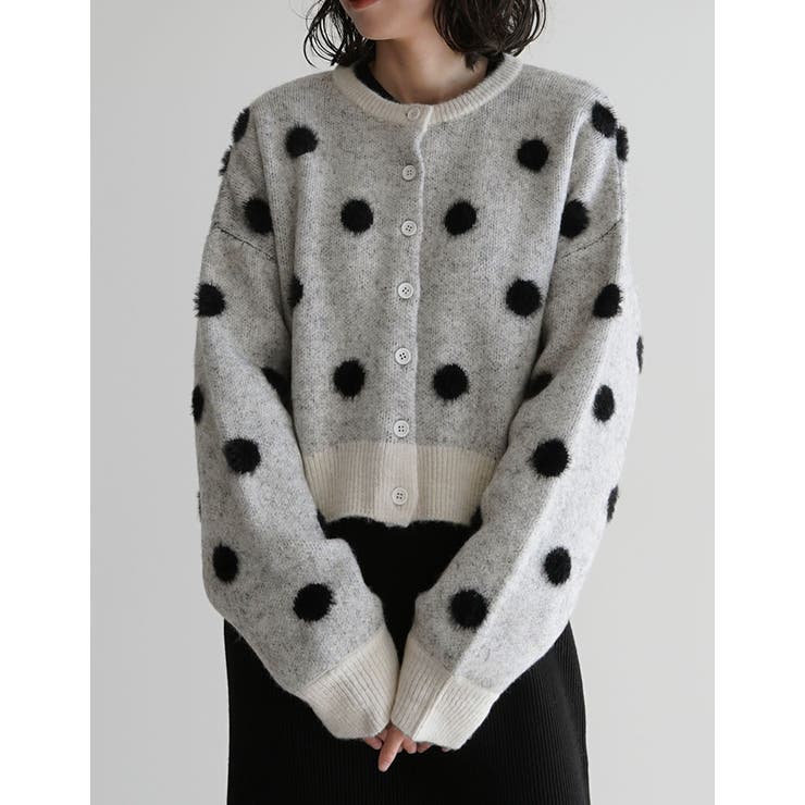アイボリー(604) | ポルカドットショートニットカーディガン | Re:EDIT